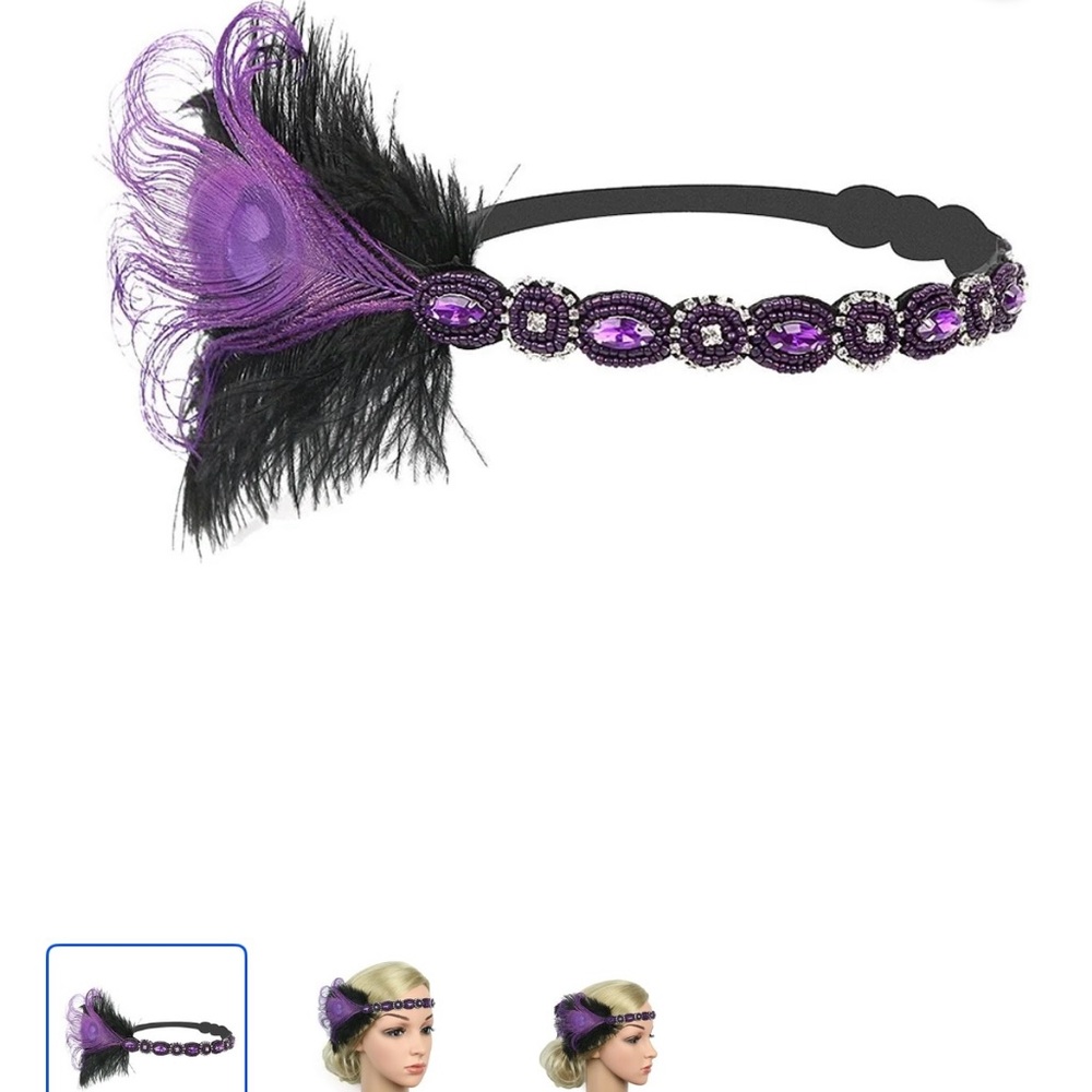 20s Theme Embellished V-Neck Purple Midi Dress - Picture 4 of 9
